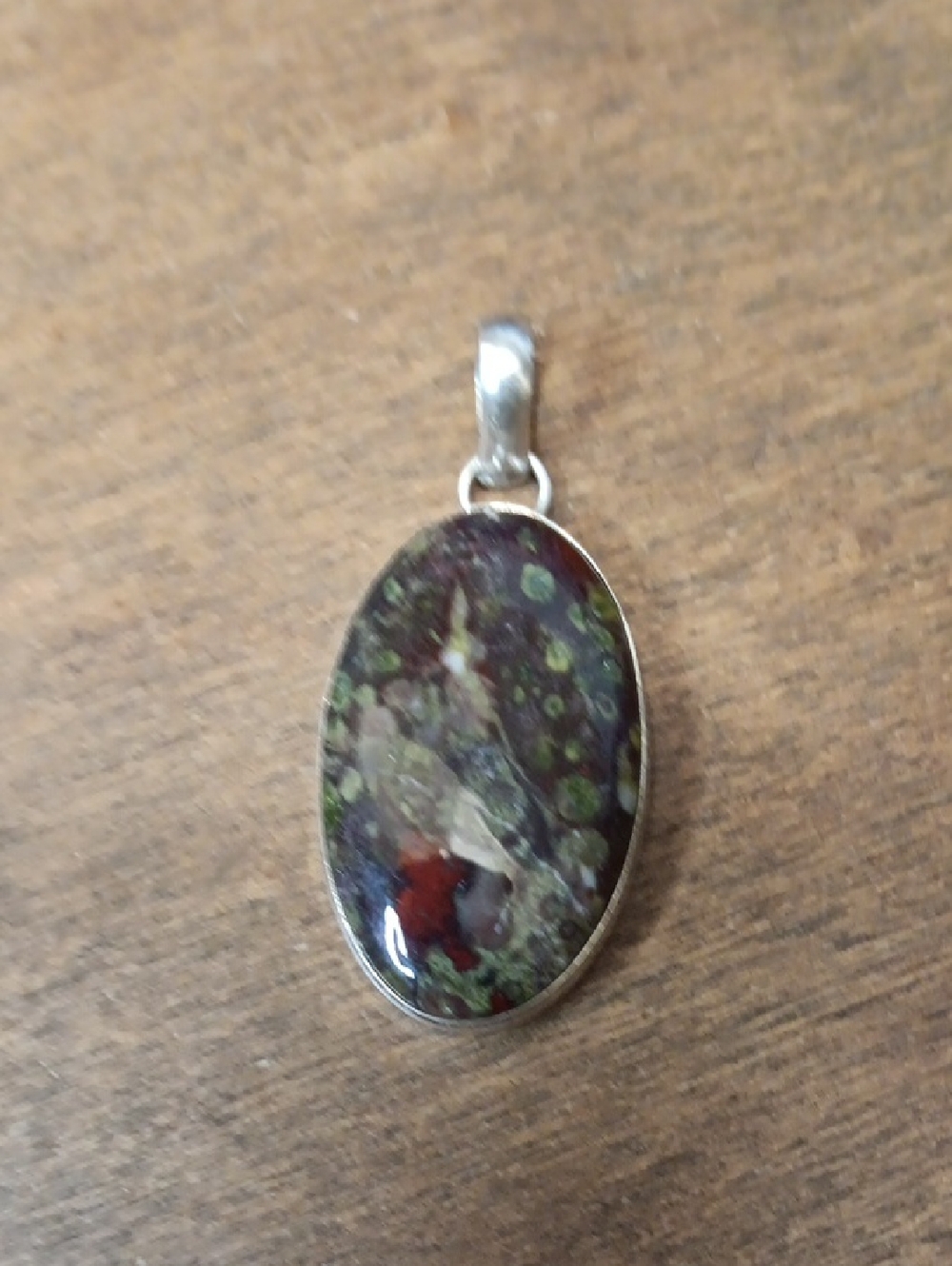 Green and Brown Oval Dragonsblood Pendant - Unbranded Sterling Style